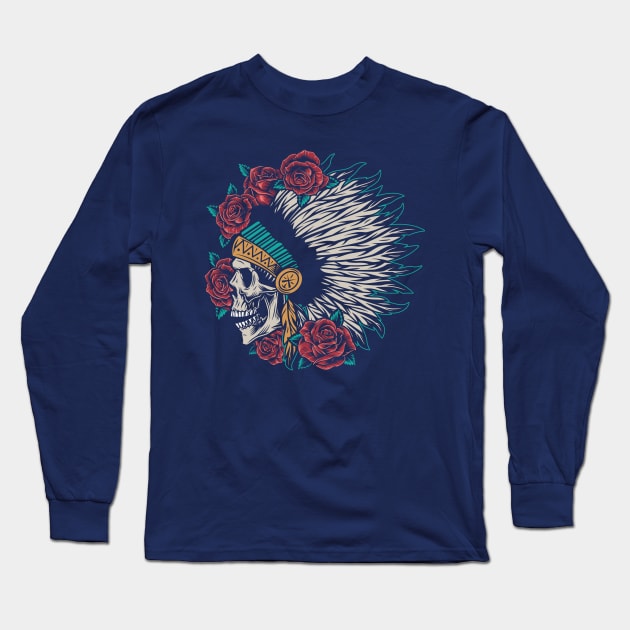 Indian skull roses Long Sleeve T-Shirt by Falden